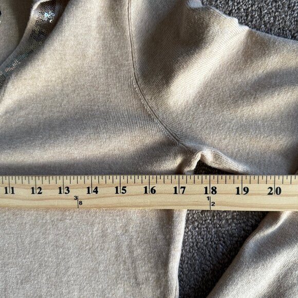 Calvin Klein NWT Women's Tan V-Neck Polo Sweater Sequin Trim Collared | Size S - Picture 4 of 11